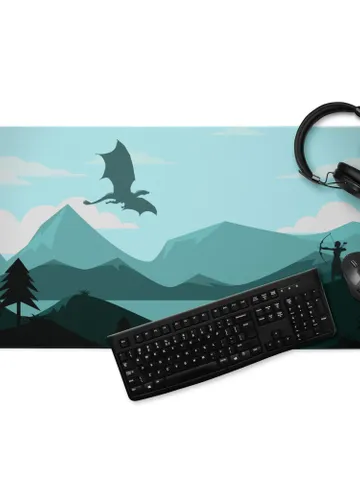 Blue Dragon Archer Gaming Mousepad | Fantasy Landscape TTRPG Battle Mat, DnD Dice Rolling Mat, Wide Gaming Mouse Pad, Pathfinder Combat Mat $34.00