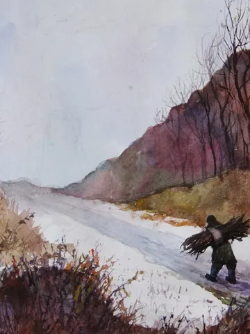 Landscape of winter forest picture of Russian nature Wall art watercolor $150.00