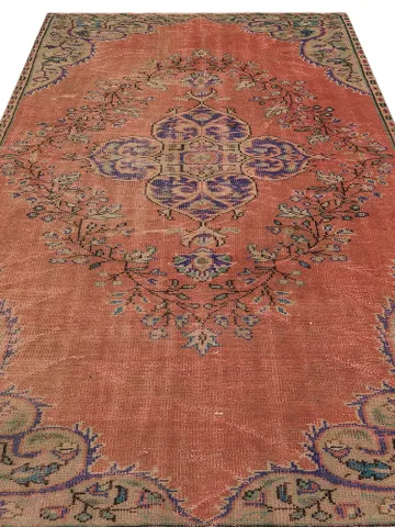 Authentic Handwoven Bohemian Red Oushak Kilim Rug with Intricate Geometric Patterns, Premium Wool Material, and 5x8.9ft Size $630.00