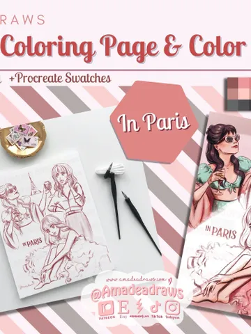 Trendy Pinterest Girl Aesthetic in Paris - Coloring Page and Procreate Swatches/ Digital files / Instant Download $1.29