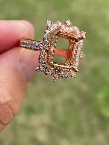 14K Rose Gold 7x9MM Emerald Cut Fashion Semi Mount Ring / Diamond Ring $938.00