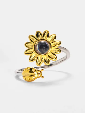 PERIMADE Custom Photo Projection Ring • Personalized Picture Sunflower Ring • Minimalist Pet Memorial Jewelry • Trendy Best Friend Gift $18.95