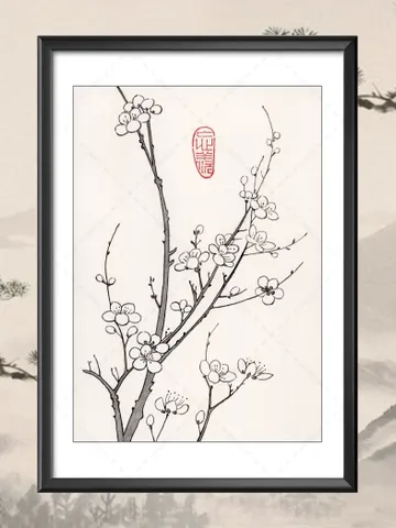 Printable art Plum branch (Nine-Nine Eliminate Cold Picture Jiu Jiu Xiao Han Tu) / print it at home $2.50