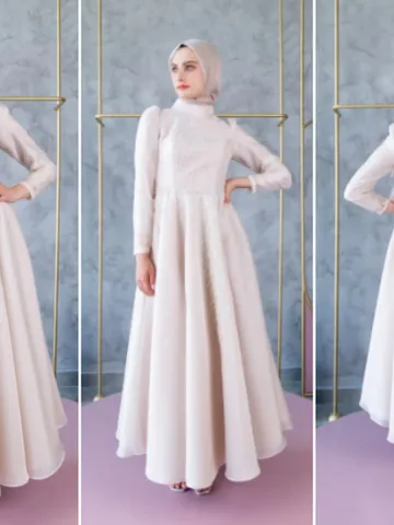 Mimoza Cream Embroidered Ahunare Wedding Dress, Muslim Evening Gown, Nikah, Islamic Wedding, Engagement, Bridesmaid, Maxi Dress $115.00