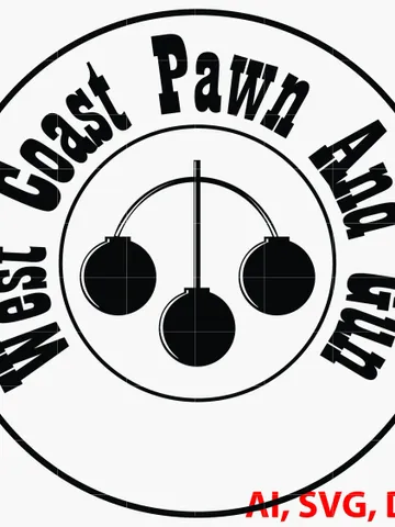 West Coast Pawn And Gun Badge, Logo, Seal, Custom, Ai, Vector, SVG, DXF, PNG, Digital $3.50