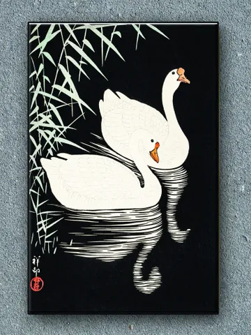 Ukiyo-e Japanese Print - Swan and Reeds Print on Canvas , Floating Frame Option, Modern Wall Art, Extra Large Canvas Wall Art $160.00