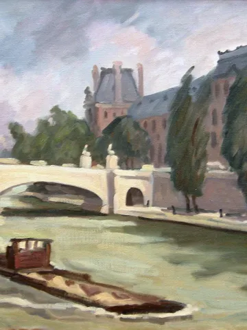 Large Paris Landscape Painting - The Seine/Pont du Louvre/1984- 20x24 Oil on Canvas, Plein Air Impressionist Cityscape, Original Fine Art $1,200.00