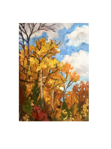 Small Autumn Landscape Painting -Tree Glow- 5x7 Oil on Panel, American Plein Air Impressionist Landscape, Fall Foliage Scenic Fine Art $200.00