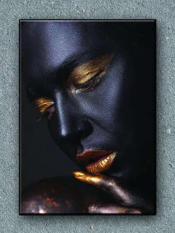 African Woman , Golden Make-Up Woman Print on Canvas , Floating Frame Option, Modern Wall Art, Canvas Wall Art , Extra Large Wall Art $160.00
