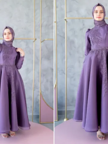 Mimoza Lilac Embroidered Ahunare Wedding Dress, Muslim Evening Gown, Nikah, Islamic Wedding, Engagement, Bridesmaid, Maxi Dress $115.00