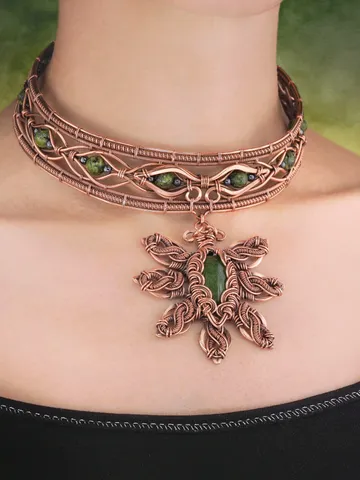 Designer choker with pendant Copper Jade Hematite Handmade collar necklace for lady WireWrapArt design copper jewelry $279.00