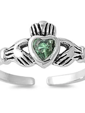 Toe Ring, Silver Toe Ring, Claddagh Irish Wedding Band, Heart Crown, Emerald CZ, May Birthstone, Sterling Silver Adjustable Love Friendship $16.75