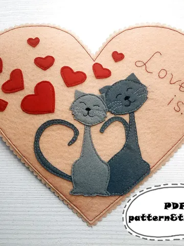 Valentines felt pattern, Valentines day card pattern, Valentines gift, Gift for her, Gift for him, Love heart card $3.00