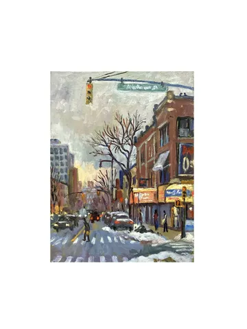 Brooklyn Cityscape Painting- Snow on Flatbush Ave- 9x12 Oil on Canvas, New York Winter Impressionism, Signed Original American Fine Art $500.00