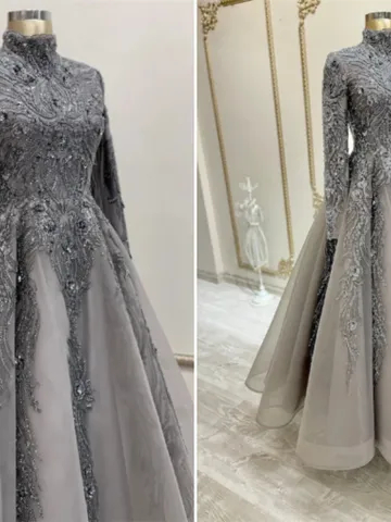 AHUNARE HIJAB - Lal Smoked Embroidered Wedding Dress, Muslim Evening Gown, Nikah, Islamic Wedding, Engagement, Bridesmaid, $729.00