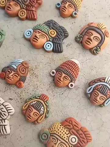 Aztec Mayan Clay Head Repro - Brooch - Terracotta Red Clay - Primitive Aztec Sculpture - Pre Columbian Reproduction - Glitter Paradise® $18.00