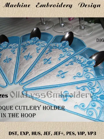 Baroque cutlery holder ITH embroidery design $10.00