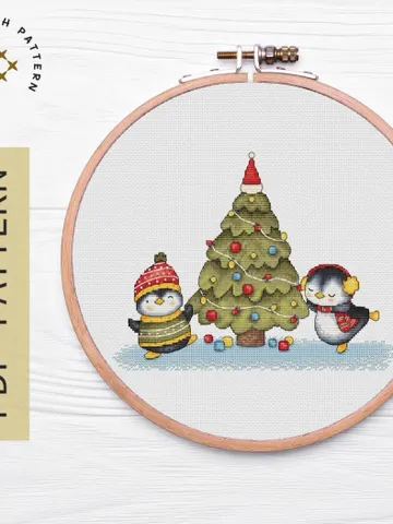 Christmas Penguins Cross Stitch Pattern PDF, Penguins Cross Stitch Chart Instant Download, Children Family Gift $7.00
