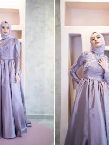 AHUNARE HIJAB - Şakayık Lilac Tefetta Wedding Dress, Muslim Evening Gown, Nikah, Islamic Wedding, Engagement, Bridesmaid, $156.00