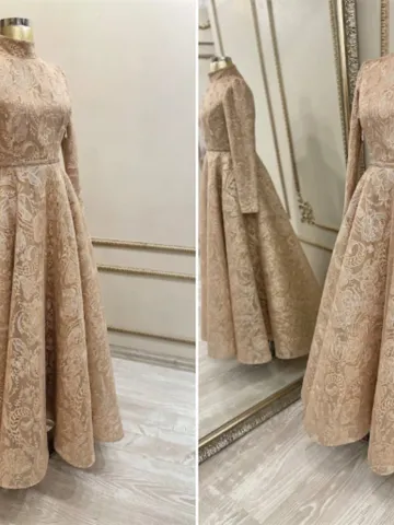 AHUNARE HIJAB - Burç Mink Lace Embroidered Wedding Dress, Muslim Evening Gown, Nikah, Islamic Wedding, Engagement, Bridesmaid, $324.00
