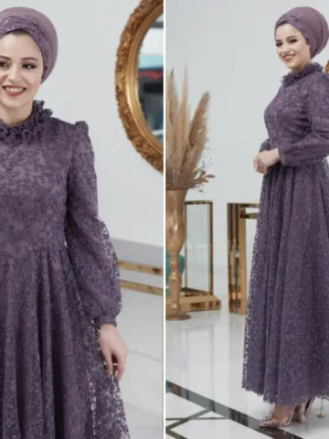 AHUNARE HIJAB - Orkide Lilac Tulle Wedding Dress, Muslim Evening Gown, Nikah, Islamic Wedding, Engagement, Bridesmaid, $89.00