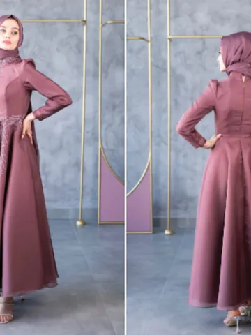 AHUNARE HIJAB - Mimoza Dried Rose Embroidered Wedding Dress, Muslim Evening Gown, Nikah, Islamic Wedding, Engagement, Bridesmaid, $115.00