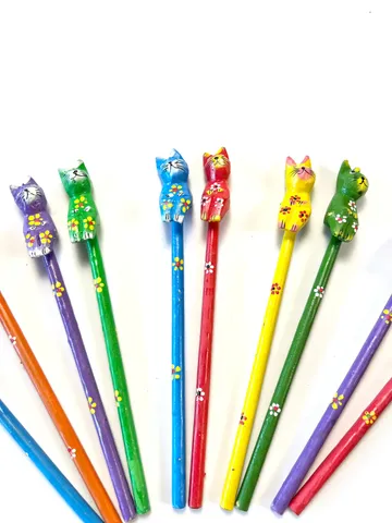 A Set of 2 Cat Theme Painted Pencils | Back To School or Office Gift | Cat Party Favor $12.00