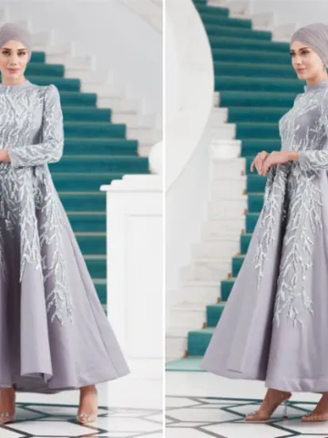 AHUNARE HIJAB - Yıldız Musty Green Embroidered Wedding Dress, Muslim Evening Gown, Nikah, Islamic Wedding, Engagement, Bridesmaid, $230.00