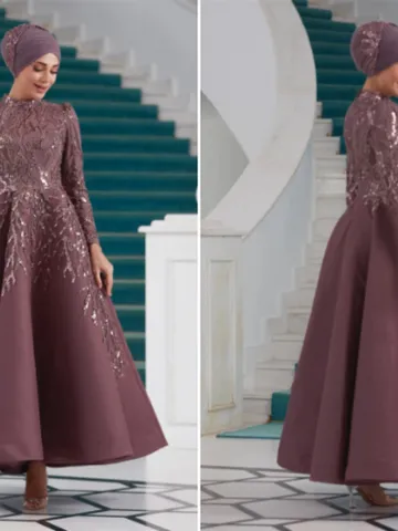 AHUNARE HIJAB - Yıldız Rose Embroidered Wedding Dress, Muslim Evening Gown, Nikah, Islamic Wedding, Engagement, Bridesmaid, $230.00