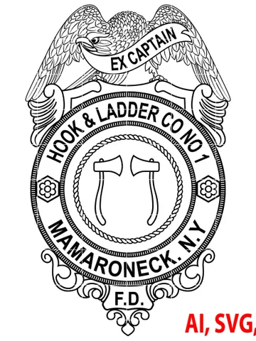 Hook & Ladder Co No 1 Mamaroneck N.Y. Ex Captain Badge, Logo, Seal, Custom, Ai, Vector, SVG, DXF, PNG, Digital $12.50
