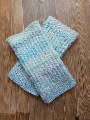 Knitted mohair leggings, white-blue-purple cuffs on shoes $25.00