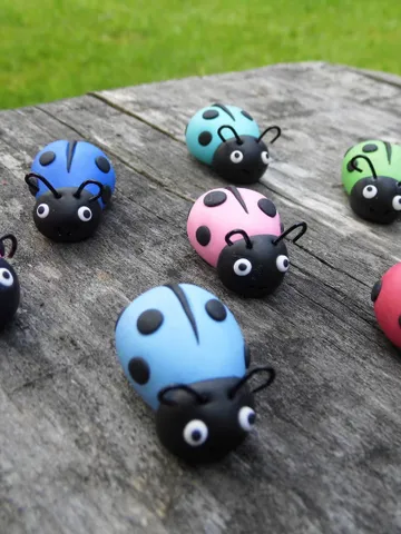 A Set of 7pcs Miniature Colors Ladybugs, Handmade Animal Miniatures, Personalized Polymer Clay Ladybug Miniatures, Fairy Ladybug Garden Gift $17.00