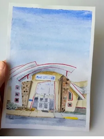 Original painting post office artwork Kuna Idaho post office artwork 6x8 watercolor painting miniature art $28.00