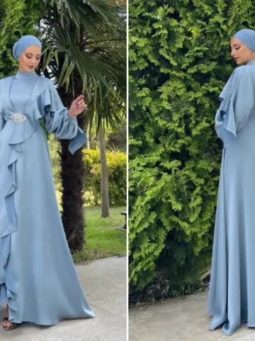AHUNARE HIJAB - Helin Tesettür Abiye - Bebe Mavisi $147.00