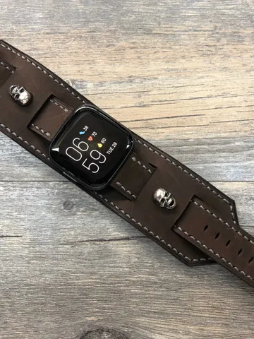 Fitbit Versa 2 band, Versa, Lite, Fitbit Versa 2 Watch Band, Full Bund Strap, Leather Cuff Band, Leather Watch Band, Brown, Skull $138.00