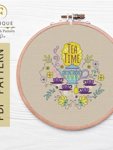 Time for Tea Cross Stitch Pattern Digital Pattern Kitchen Still Life Modern Decor Pattern Embroidery Needlepoint chart PDF $7.00