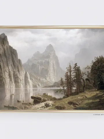 Yosemite National Park Vintage Oil Painting, Merced River Mountain Landscape Printable Wall Art | 78 $6.00