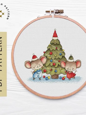 Christmas Mice Cross Stitch Pattern PDF, Mice Cross Stitch Chart Instant Download, Children Family Gift $7.00