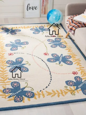 Ayka Butterflies Hand Tufted 100% Pure Woolen Living Room Carpet / Hall Rugs / Dining Rugs / Kids Rugs / Woolen Rug / Christmas Gift $186.89