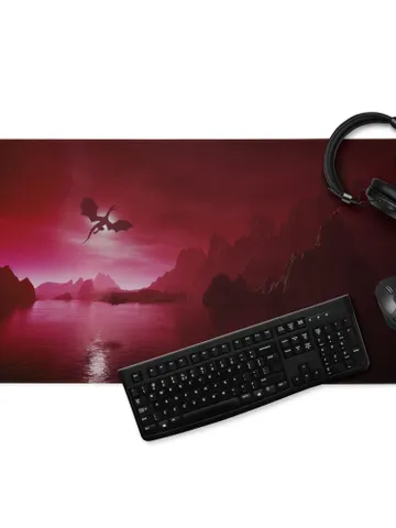 Red Dragon Gaming Mousepad | Fantasy Landscape TTRPG Battle Mat, DnD Dice Rolling Mat, Wide Gaming Mouse Pad, Pathfinder Combat Mat $34.00