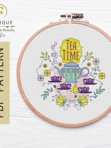 Time for Tea Cross Stitch Pattern Digital Pattern Kitchen Still Life Modern Decor Pattern Embroidery Needlepoint chart PDF $7.00