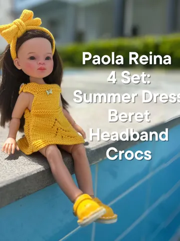 Paola Reina Doll 4 ITEMS Set: Exclusive Handmade Outfit - Summer Dress, Beret, Headband, Crocs $67.27