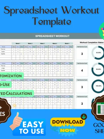 Spreadsheet Workout Template, Editable Google Sheets, Digital Download for Fitness Planning & Exercise Progress Tracking $8.26