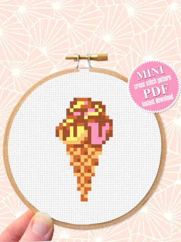 Ice cream small cross stitch pattern PDF Mini cross stitch chart, Minimalistic food cross stitch Instant download PDF, Kitchen decor #F9 $1.50