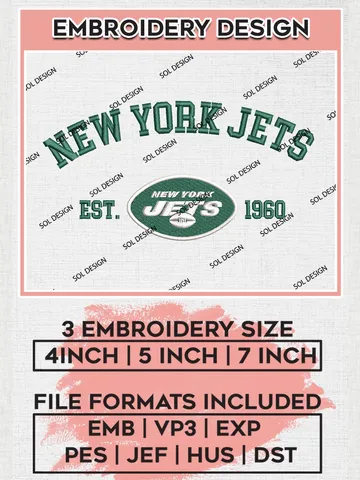 New York Jets Est 1960 Embroidery Design Files, NFL Jets, NFL Logo Embroidery Files, NFL New York Jets Machine Embroidery Design, Digital Download