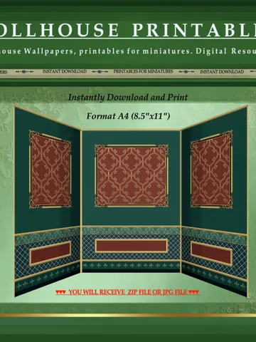 Wallpapers- Set 18-v3 | Printables for Dollhouses and Unique Miniature Projects | Digital Downloads | in Scale 1/12th $8.00