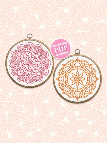 Mandala set cross stitch pattern download PDF, Monochrome embroidery beginner, Floral ornament cross stitch, Simple mandala digital PDF #S15 $7.70