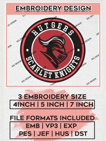 NCAA Rutgers Scarlet Knights Round Logo Embroidery, NCAA Rutgers Scarlet Knights Logo Embroidery files, NCAA Teams, Machine embroidery designs, Digital Download