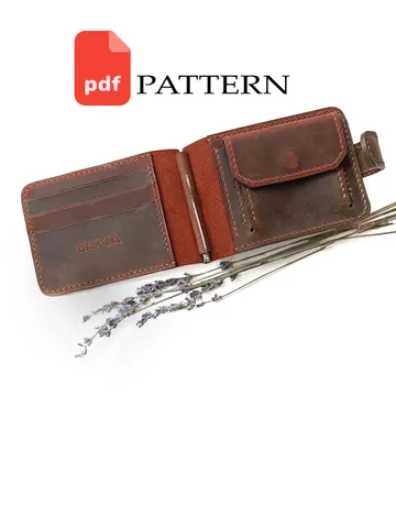 PDF Wallet pattern with money clip and coin box - Leather wallet pattern - Download PDF $5.20