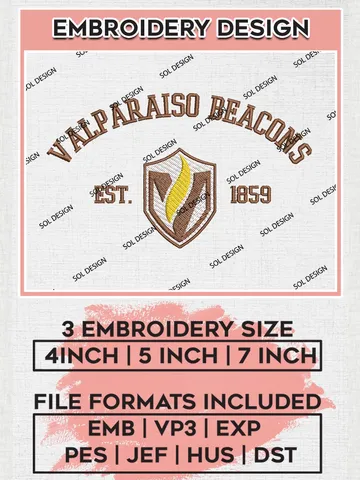 Valparaiso Beacons Est 1859 Logo Embroidery Designs, NCAA Valparaiso Beacons Team Embroidery, NCAA Team Logo, 3 sizes, Machine embroidery Files, Digital Download $6.99